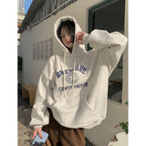 Wjczt Vintage Grey Hoodie Sweatshirt Long Sleeve Korean Fashion Baggy Plus Fluff Letter Printing Casual Female Tops Pullover Hoodie