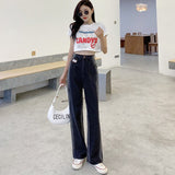 Wjczt 2022 New Spring Autumn Ins Street Hip-hop Wash Jeans Pants Loose Casual Denim Wide Leg Pants Tide Woman Side Stirp Jeans S-5XL