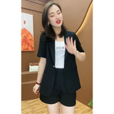 Wjczt Casual Short Sleeve Jacket Blazer Shorts Two Piece Set Office Work Suit Coverall 2022 Summer New Elegant Women's Shorts Suit