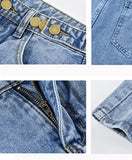 Wjczt New Summer Women High Waist Wide Leg Denim Shorts Casual Female Loose Fit Streetwear Solid Color Straight Jeans Shorts