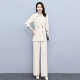 Wjczt Korean Version High Sense Temperament Professional Suit Elegant Woman 2022 Spring New Style Suit Wide Leg Pants Two-piece Set