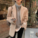 Wjczt Autumn Warm Wool Tailored Coats Women Loose Apricot Solid Suit Jackets Patchwork Long Sleeves Outwear Korean Fashion New