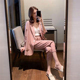 Wjczt Korean Style New Pink Elegant Women's Pants Suit Fashion Loose Jacket Trousers Two-piece Set Female Office Blazer Tracksuit