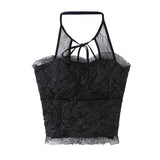 Wjczt Women Sexy Halter Crop Top Summer Lace up Sleeveless Camis Tops Female Casual Backless Tie Lacing Vest Solid Color Streetwear