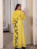 Wjczt Casual Fashion Abayas Embroidered Fabric Arab Women's Gown Kaftan Dubai Turkey With Cap Style Plus Size Muslim Dress Robe Femme