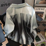 Wjczt Chiffon Blouse for Women Tie Dye Oversize Women's Shirt Long Sleeve Women's Clothing Spring Summer Trendyol Women