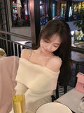 Wjczt Pure Color Elegant Knitted Dress Woman Bodycon Slim Y2k Mini Dress Casual Party Korean Fashion Long Sleeve Dress Winter