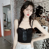 Wjczt Sexy Crop Top Women Crescent Moon Decorate Tank Top Bowknot Fixed Cup Padded Push Up Seamless Camisole Summer 2022 New