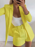 Wjczt New Spring and Summer Suit Jacket Shorts Sexy Temperament Women's Fashion Casual Lapel Cardigan Fashion Belt Women's Wear  Set