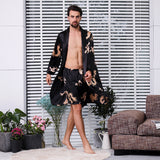 Wjczt Black Two-piece Robe Suit Male Silk Dragon Dressing Gown Extra large 5XL Robe With Dragons Mens Satin Bathrobe Silk Kimono Men