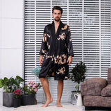 Wjczt Black Two-piece Robe Suit Male Silk Dragon Dressing Gown Extra large 5XL Robe With Dragons Mens Satin Bathrobe Silk Kimono Men