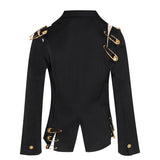 Wjczt Loose Fit Black Hollow Out Pin Spliced Jacket Blazer New Lapel Long Sleeve Women Coat Fashion 2022 Autumn Winter