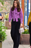 Wjczt New Kate Middleton Princess purple Blouses fashion Bow designer OL long sleeve shirts 1688