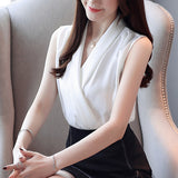 Wjczt Silk Blouses Women Summer Satin Blouse Shirts Woman Korean V-neck Sleeveless Shirt Women Blouses Elegant Womens Tops and Blouses