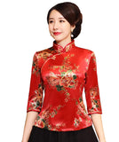 Wjczt Chinese Button Woman&#39;s Shirt chinese traditional top 3/4 Sleeve cheongsam top Velvet traditional Chinese blouse