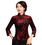 Wjczt Chinese Button Woman&#39;s Shirt chinese traditional top 3/4 Sleeve cheongsam top Velvet traditional Chinese blouse