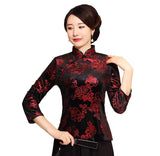 Wjczt Chinese Button Woman&#39;s Shirt chinese traditional top 3/4 Sleeve cheongsam top Velvet traditional Chinese blouse