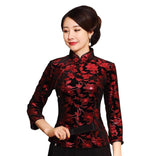 Wjczt Chinese Button Woman&#39;s Shirt chinese traditional top 3/4 Sleeve cheongsam top Velvet traditional Chinese blouse