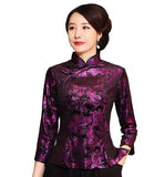 Wjczt Chinese Button Woman&#39;s Shirt chinese traditional top 3/4 Sleeve cheongsam top Velvet traditional Chinese blouse