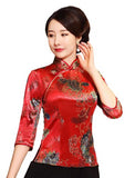 Wjczt Chinese Button Woman&#39;s Shirt chinese traditional top 3/4 Sleeve cheongsam top Velvet traditional Chinese blouse