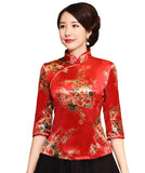 Wjczt Chinese Button Woman&#39;s Shirt chinese traditional top 3/4 Sleeve cheongsam top Velvet traditional Chinese blouse