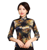 Wjczt Chinese Button Woman&#39;s Shirt chinese traditional top 3/4 Sleeve cheongsam top Velvet traditional Chinese blouse