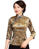 Wjczt Chinese Button Woman&#39;s Shirt chinese traditional top 3/4 Sleeve cheongsam top Velvet traditional Chinese blouse