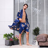 Wjczt Black Two-piece Robe Suit Male Silk Dragon Dressing Gown Extra large 5XL Robe With Dragons Mens Satin Bathrobe Silk Kimono Men