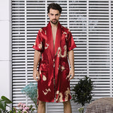 Wjczt Black Two-piece Robe Suit Male Silk Dragon Dressing Gown Extra large 5XL Robe With Dragons Mens Satin Bathrobe Silk Kimono Men