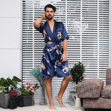 Wjczt Black Two-piece Robe Suit Male Silk Dragon Dressing Gown Extra large 5XL Robe With Dragons Mens Satin Bathrobe Silk Kimono Men