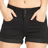 Wjczt High-Waist Jean Button Zipper Women&#39;s Denim Shorts Scratched Pocket Design Shorts Femme Short Mujer Pantalones Cortos Mujer