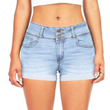 Wjczt High-Waist Jean Button Zipper Women&#39;s Denim Shorts Scratched Pocket Design Shorts Femme Short Mujer Pantalones Cortos Mujer