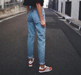 Wjczt Vintage ladies boyfriend jeans for women mom high waisted jeans blue casual pencil trousers korean streetwear denim pants