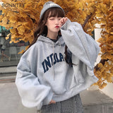 Wjczt Hoodies Women Hooded Oversize Thick Plus Velvet Loose False Two-piece Letter Print Womens Hoodie All-match Leisure Simple Trendy