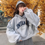 Wjczt Hoodies Women Hooded Oversize Thick Plus Velvet Loose False Two-piece Letter Print Womens Hoodie All-match Leisure Simple Trendy