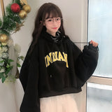 Wjczt Hoodies Women Hooded Oversize Thick Plus Velvet Loose False Two-piece Letter Print Womens Hoodie All-match Leisure Simple Trendy