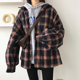 Wjczt  Flannel Oversized Shirt Long Sleeve Collared Boyfriend Plaid Blouse Fall Winter Women&#39;s Blouses &amp; Shirts *