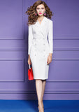Wjczt Women&#39;s autumn new high waist slim suit collar professional medium length stripe dress