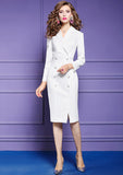 Wjczt Women&#39;s autumn new high waist slim suit collar professional medium length stripe dress