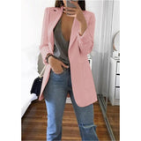 Wjczt Women&#39;s Blazer jackets Spring Autumn Casual Plus Size Fashion Basic Notched Slim Solid Coats Office Ladies OutwearChic loosecoat