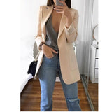 Wjczt Women&#39;s Blazer jackets Spring Autumn Casual Plus Size Fashion Basic Notched Slim Solid Coats Office Ladies OutwearChic loosecoat