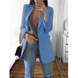 Wjczt Women&#39;s Blazer jackets Spring Autumn Casual Plus Size Fashion Basic Notched Slim Solid Coats Office Ladies OutwearChic loosecoat