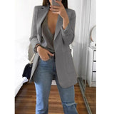 Wjczt Women&#39;s Blazer jackets Spring Autumn Casual Plus Size Fashion Basic Notched Slim Solid Coats Office Ladies OutwearChic loosecoat