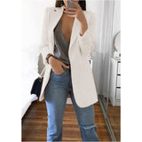 Wjczt Women&#39;s Blazer jackets Spring Autumn Casual Plus Size Fashion Basic Notched Slim Solid Coats Office Ladies OutwearChic loosecoat