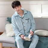 Wjczt Warm Sleepwear Men&#39;s Flannel Winter Thick Pajama Male Thick Long Sleeve Pijama Casual Autumn Pyjamas Men Coral Fleece Sleep XXXL