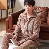 Wjczt Warm Sleepwear Men&#39;s Flannel Winter Thick Pajama Male Thick Long Sleeve Pijama Casual Autumn Pyjamas Men Coral Fleece Sleep XXXL