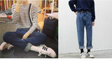 Wjczt Vintage ladies boyfriend jeans for women mom high waisted jeans blue casual pencil trousers korean streetwear denim pants