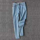 Wjczt Vintage ladies boyfriend jeans for women mom high waisted jeans blue casual pencil trousers korean streetwear denim pants