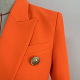 Wjczt Classic Baroque Designer Blazer Women&#39;s Metal Lion Buttons Double Breasted Blazer Orange