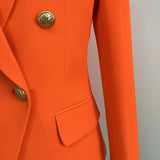 Wjczt Classic Baroque Designer Blazer Women&#39;s Metal Lion Buttons Double Breasted Blazer Orange